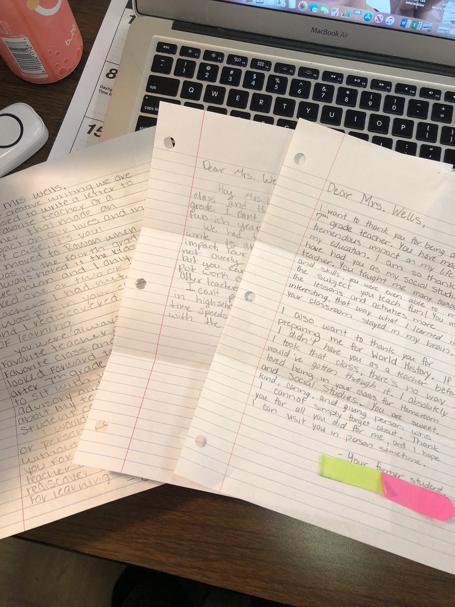 AmyWells950's tweet photo. Today was hard. Some days you feel like you make no difference at all. But during planning I receive 3 letters of thanks from former students.
#MyWhy #Iamtryingevenontheharddays #teachingisnoteasy #itsbetterintgemiddle https://t.co/QB0T55e5Ph