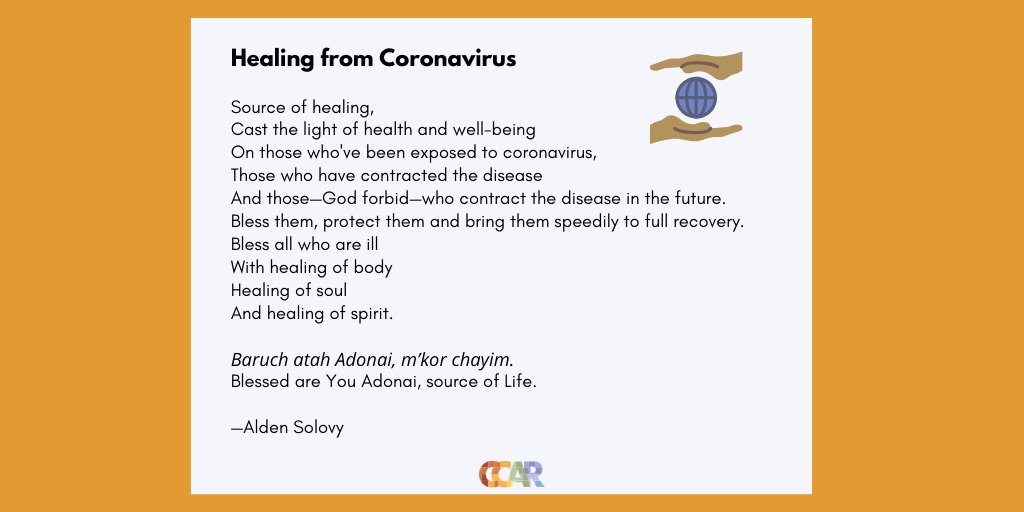 ReformRabbis's tweet photo. As many of us follow the ongoing news of the coronavirus, we share a prayer for health and healing, written by Reform Jewish liturgist, author, and poet, Alden Solovy. https://t.co/7O8xgYR8ww