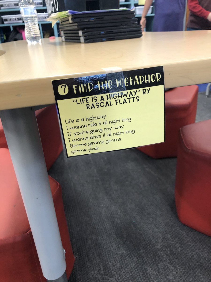 Song lyric task cards are so engaging! Working on identifying figurative language through popular songs! #wearetps #jardine501