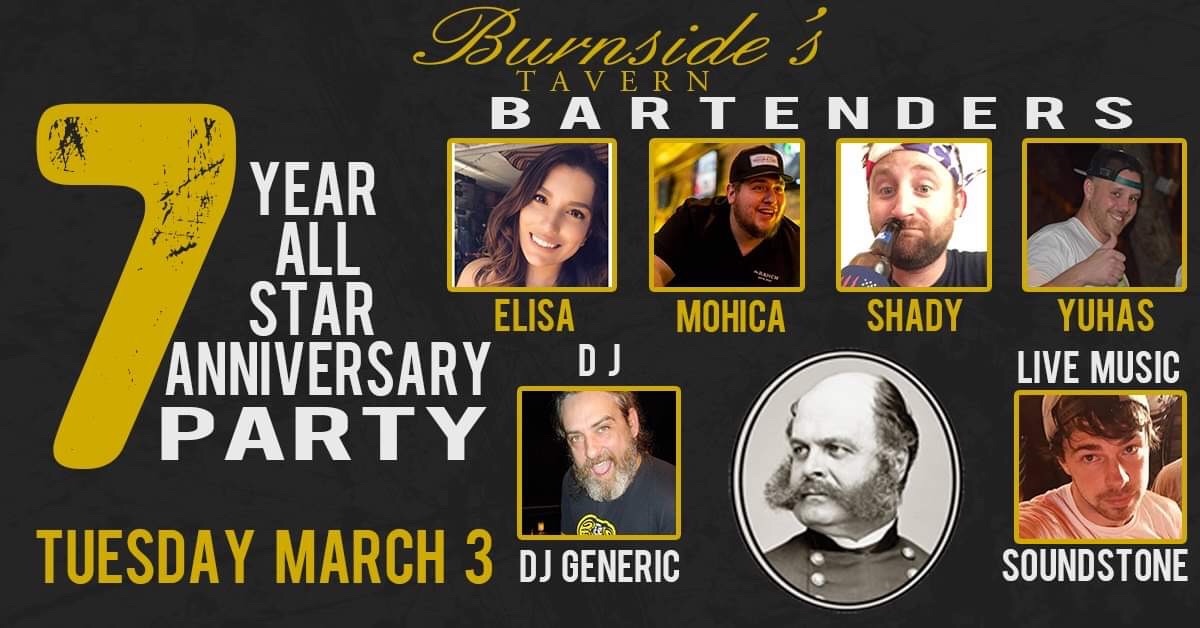 TONIGHT: We're celebrating 7 great years on Historic 6th Street! Join us for our All Star Anniversary Party. We're bringing back some of our all time all star bartenders to serve drinks. Live music 8-11pm from Soundstone Music. DJ Generic from 11pm-2am.