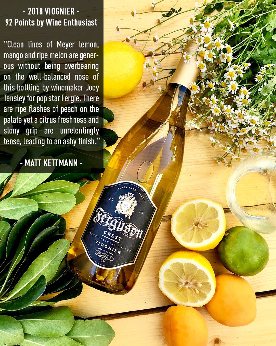 FergusonCrest's tweet photo. Shop 2018 #Viognier, rated #92Points by @WineEnthusiast &amp; reviewed by @MattKettmann. Only 59 cases made. Regular Price: $25. #WineClub Price: $21.25.🍋🍷#fergusoncrest #whitewine #wineenthusiast #solvang #mattkettmann #wine #winereview #winetasting #fergie https://t.co/Fa2fpahsSN https://t.co/hh9WwX0nxm