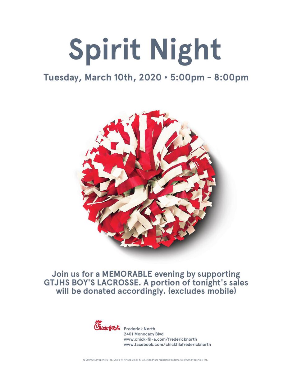 Next Tuesday, March 10TH 5-8PM. Please join in the fun while supporting our program!! Thanks. 
#eatmorchikin