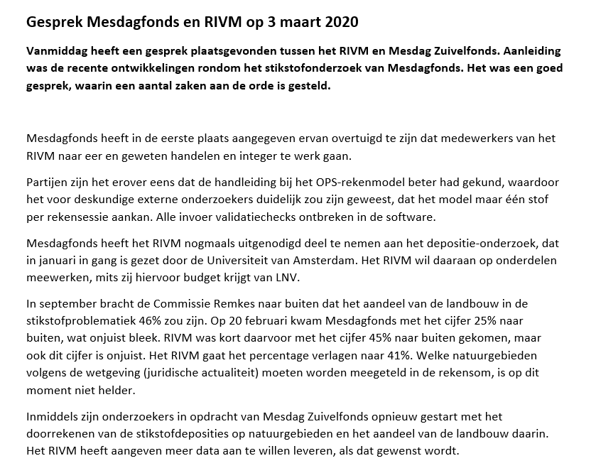 Vanmiddag schoven Mesdagfonds en RIVM opnieuw met elkaar aan tafel, om te praten over het stikstofonderzoek. Hier de uitkomsten van dat gesprek 👇