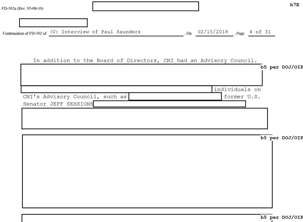 Aside from mentioning Sessions...the CNI 302s are all still very redacted  #OngoingMatter