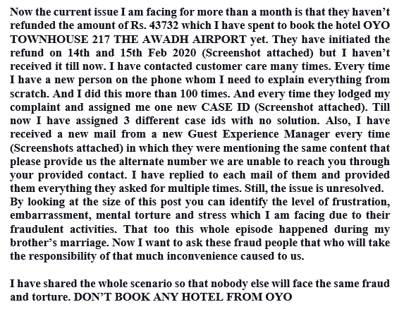 24Mukta's tweet photo. Here I am sharing with you the most horrible and torturous experience with one of the so-called “NO. 1 ONLINE HOTEL ROOM BOOKING APP OR SITE OYO”. @oyorooms  @uptourismgov @riteshagar @OYO4U @rohitisb https://t.co/CctJ4Dl1ow