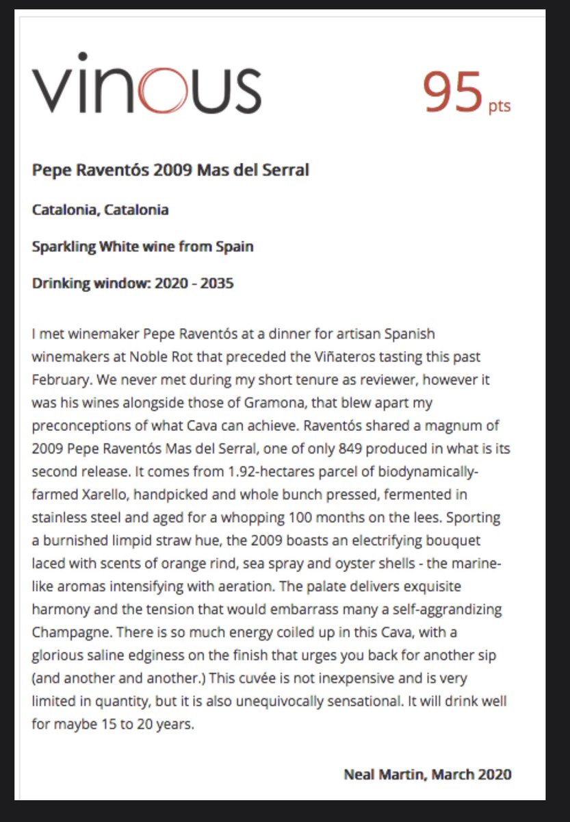 VINPepeRaventos's tweet image. So honored for this great review in @VinousMedia for #MasDelSerral new vintage 2009! By @nealmartin #Magnum “drink for 15/20 years”! #95points