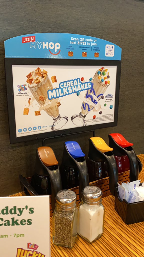 michellediaries's tweet photo. @IHOP you advertise cereal pancakes and milkshakes when I get here not being offered. They even have a display for the milkshakes on every table https://t.co/vVYO9wfTJX