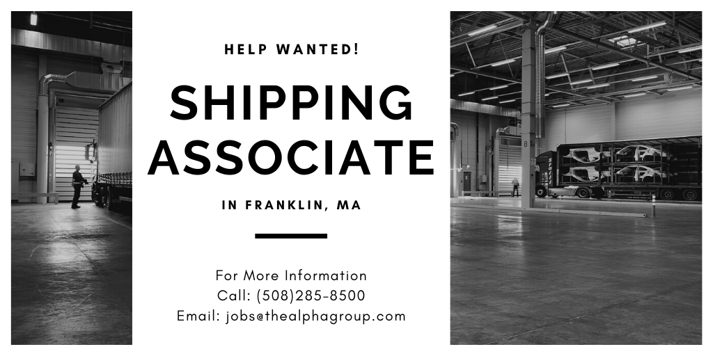AlphaGroupJobs's tweet photo. Help Wanted! Currently seeking a Shipping Associate in Franklin, MA! 

For more information visit: https://t.co/eGMeud2ZtL

#Shipping #Warehouse #FranklinJobs https://t.co/ctPvN2mn1n