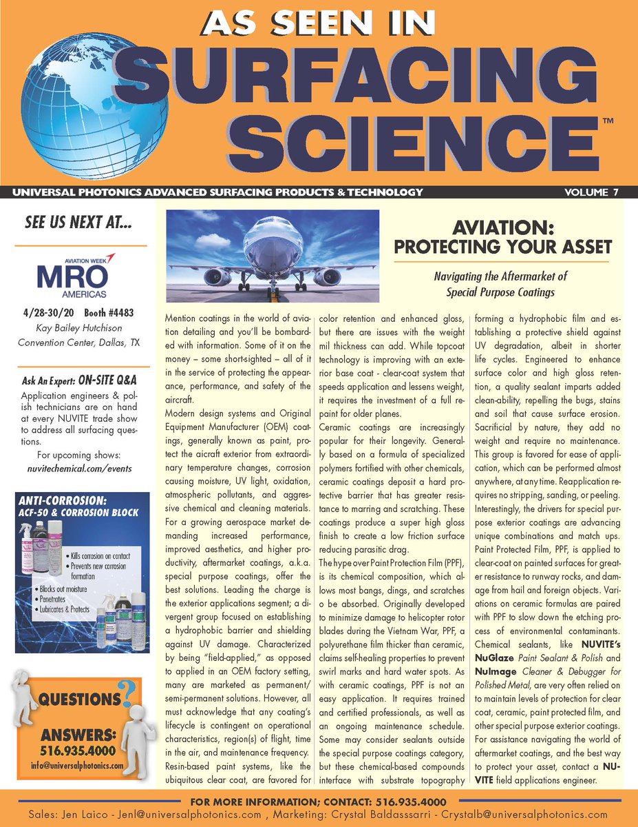 Nuvitechemical's tweet photo. Check out this article on Special Purpose Coatings featured on the cover of #SurfacingScience! Read the rest of our newsletter here:
https://t.co/TfgPae1JJg
#BreakingNews #Aviation #Coatings #Nuvite #CoverStory #AdvancedTechnology #Manufacturing #Maintenance #MROAM https://t.co/SScnI3W9i5