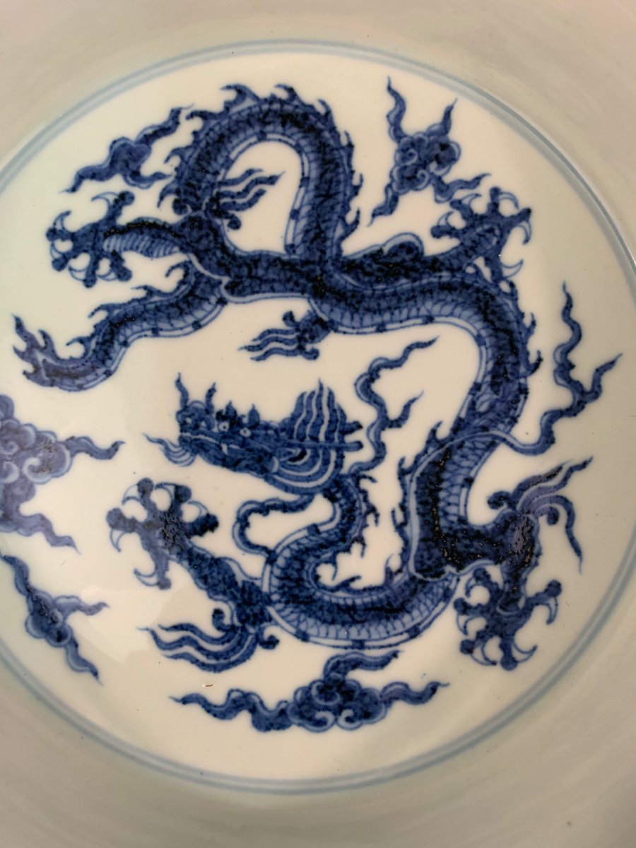 rickysunSV's tweet photo. How much do we know about Dragons on antique porcelains?  These handcrafted images of dragons shown on early Ming Dynasty court wares are magnificent. https://t.co/lubKSb7NJp