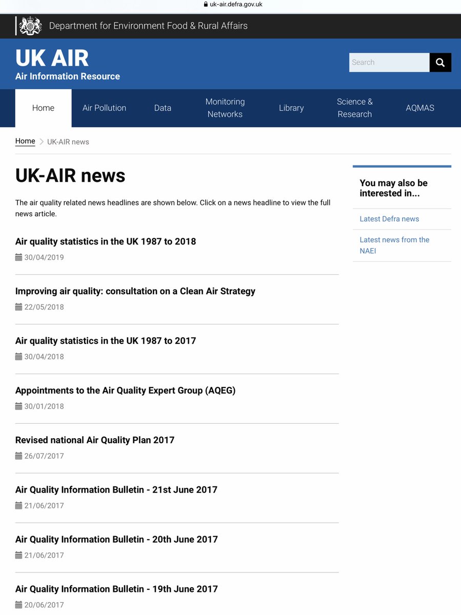 CleanAirLondon's tweet photo. Very odd. @DefraGovUK has deleted all the #PollutionAlerts for ozone since June 2017. The whole lot https://t.co/fByOuugquz https://t.co/8DiceaP9Az