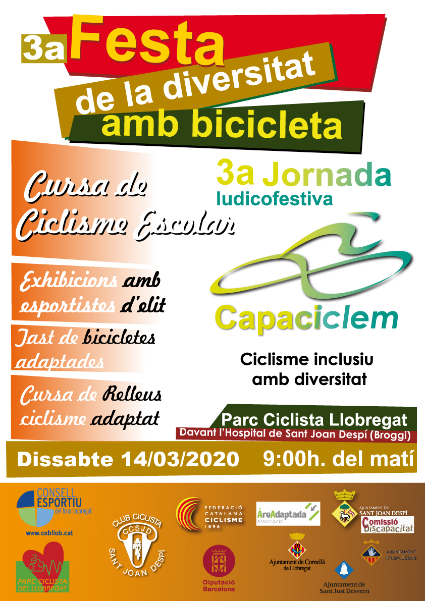 CC_SJD's tweet photo. El proper 14 de març celebrem la 3a Jornada de ciclisme inclusiu #Capaciclem2020 on tothom hi és convidat.
#capaciclem
#acciosocialccsjd
#ciclismeadaptat
#paracycling
#ciclismeinclusiu
#esportinclusiu
#ciclismeambvalors
#ciclismevalors
#trenquembarreres
#diversitatfuncional https://t.co/z5fnthc6xZ