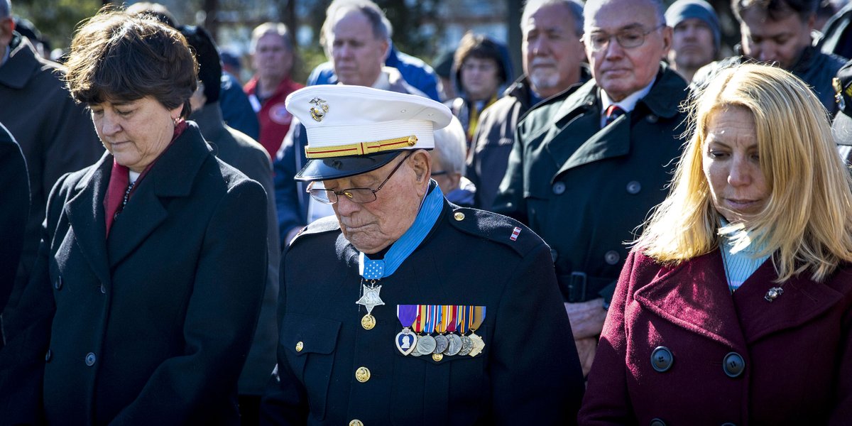 USMC's tweet photo. This Saturday, the @USNavy will commission in Norfolk, Virginia, the future USS Hershel “Woody” Williams – named for the last living Medal of Honor recipient from the Battle of #IwoJima75. #WeAreIwo https://t.co/f871Dxg9TU