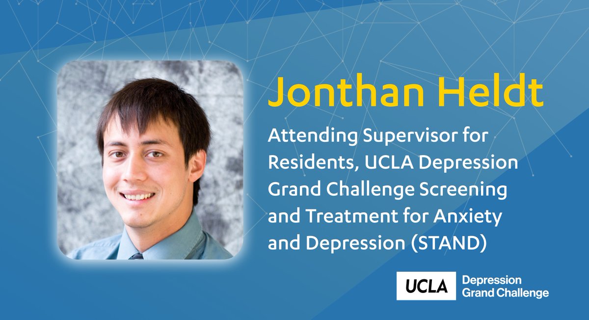 Meet Jonathan Heldt, one of the UCLA #DepressionGrandChallenge attending psychiatrists supervising the Screening & Treatment for Anxiety & Depression (STAND) UCLA clinic. He directly supervises patient care & gives instruction to residents at the clinic grandchallenges.ucla.edu/happenings/202…