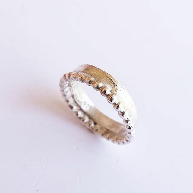 CREATEbyMaria's tweet photo. Sterling silver band with soldered beaded ring on the side. https://t.co/uUh2CT196V https://t.co/QwdJYe5ya5