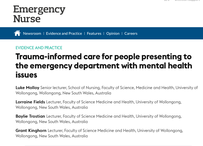 NurseBaylie's tweet photo. ⬇️ Excited to have our paper published on Trauma Informed Care in EDs. Check it out here ⬇️

https://t.co/sE2wHXhoSF

@lukemolloy Lorraine Fields, Grant Kinghorn 
@UOWSNAP @UoWnursing @uowresearch @editorEN #mentalhealthnursing #mentalhealth #traumainformedcare #ED https://t.co/fpnK9kYTXI