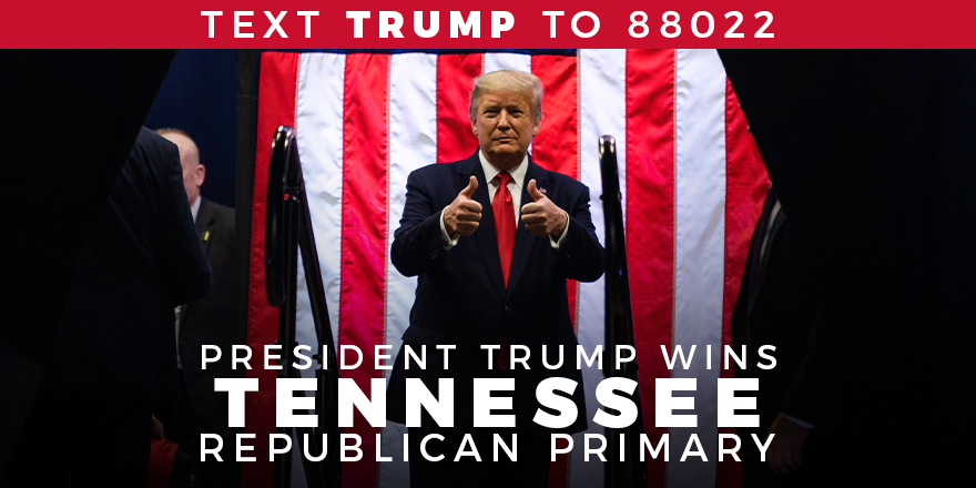 TeamTrump's tweet photo. President @realDonaldTrump wins the Tennessee Republican Primary!

#SuperTuesday https://t.co/ZMNKEc744m