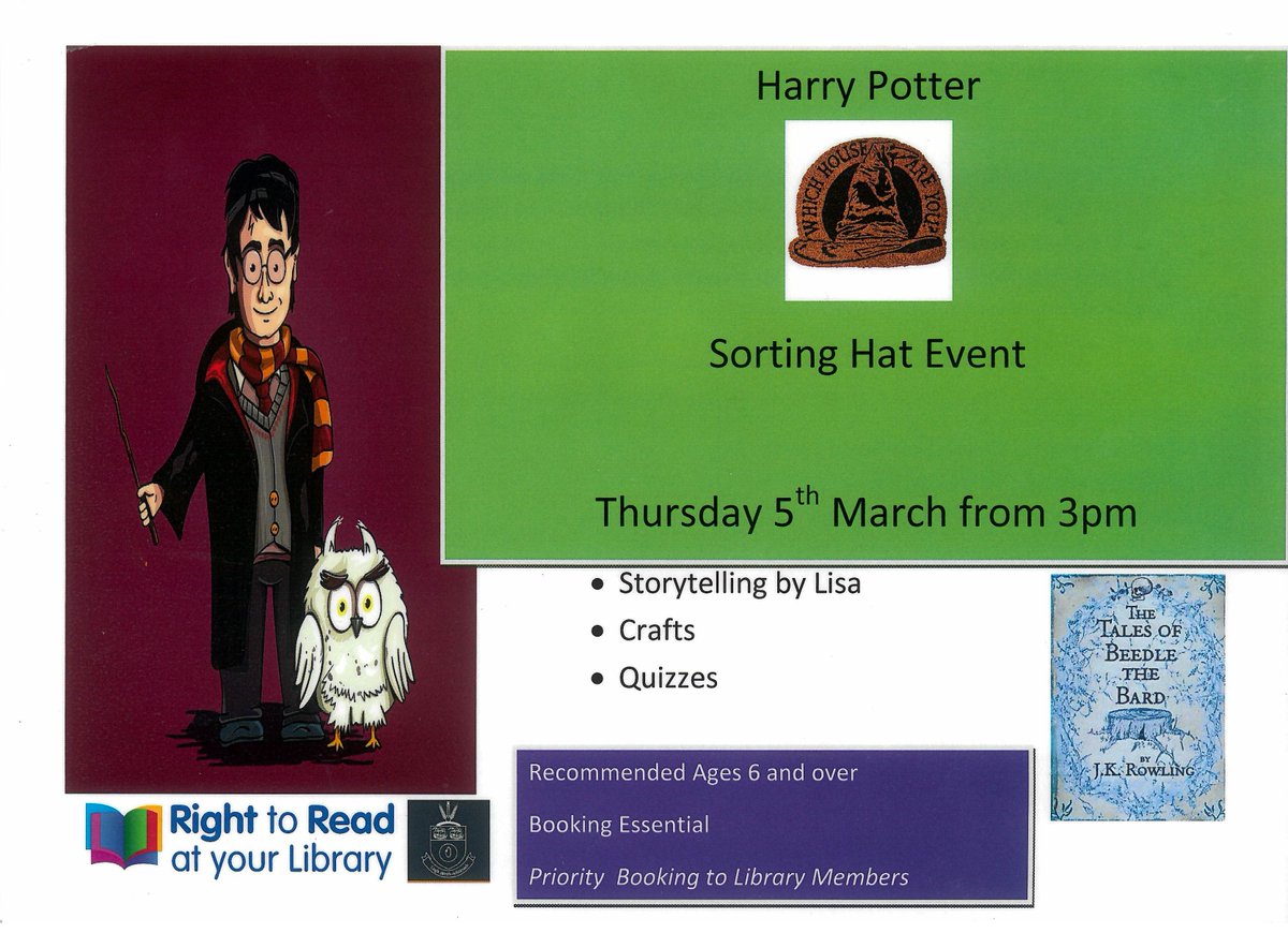Attention all muggles!! Come join us in Dundalk library on Thursday 5th March at 3pm for a magical afternoon filled with Potter themed activities. Booking is essential and priority will be given to members #righttoread #louthlibraries #WorldBookDay2020