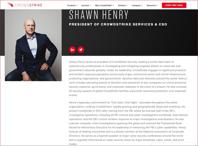 Interestingly, Shawn Henry became President of Crowdstrike in 2012, same year Holder & FBI raided Kim Dotcom. Henry oversaw 1/2 of FBI’s investigative operations, including all FBI criminal & cyber investigations worldwide & international operations... https://www.crowdstrike.com/about-crowdstrike/executive-team/shawn-henry/