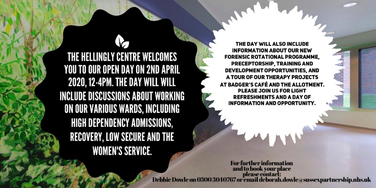 Are you recently qualified, a final year student or looking for a final placement? Are you a qualified Occupational Therapist or Registered Mental Health Nurse looking to gain experience in Forensic Mental Health Services? If so then come along to our April open day 👇🏻