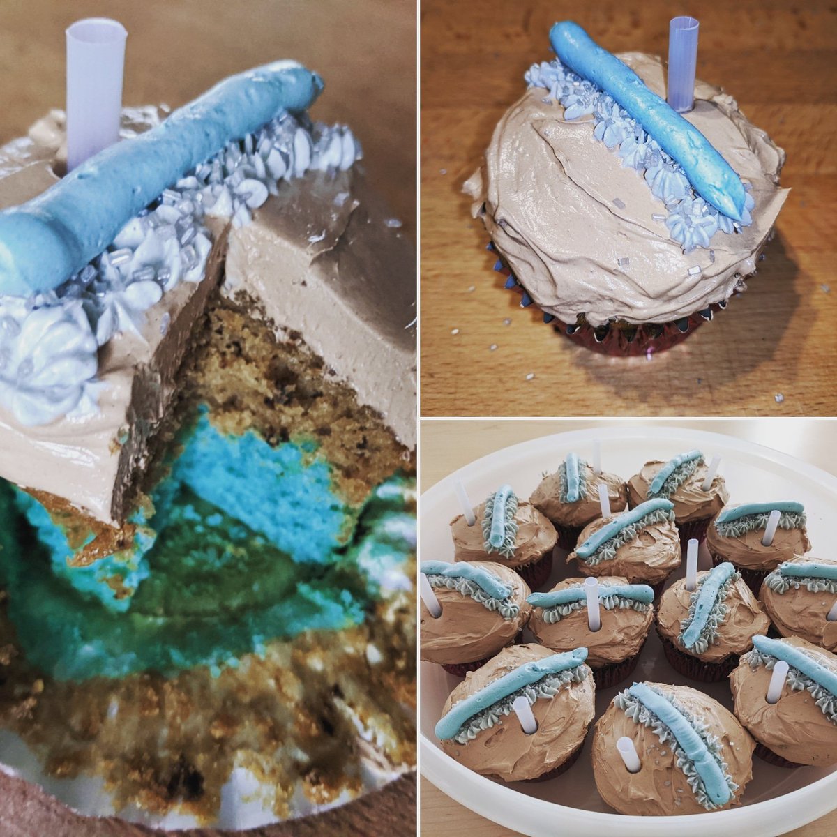 AlissaHCox's tweet photo. My contribution to science: #researchbread and #researchcupcakes ! The cupcakes represent #septicsystemdrainfields with surprise groundwater table elevations! The focaccia represents an experimental layered #nonproprietary passive #Nremoving drainfield. #PhDdefense #researchcake https://t.co/VVZ9XRV9c8