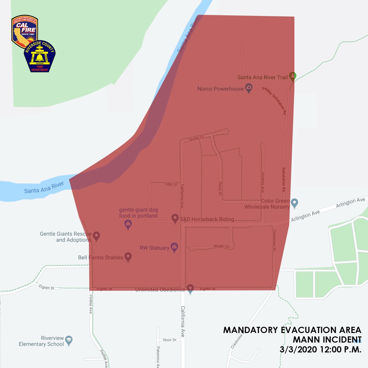 CALFIRERRU's tweet photo. #MannFire [UPDATE] 12:00 p.m. - Mandatory Evacuation Area. For more info: https://t.co/DeLkinSNks https://t.co/cuguwkMvTc