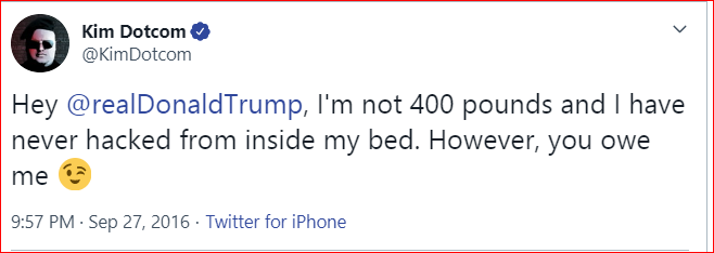 September 26, 2016 at the 1st Presidential Debate: "It may be Russia, it may be China, it may be a guy sitting on their bed who weighs 400 pounds." https://twitter.com/MashableNews/status/780591207537750016?s=20