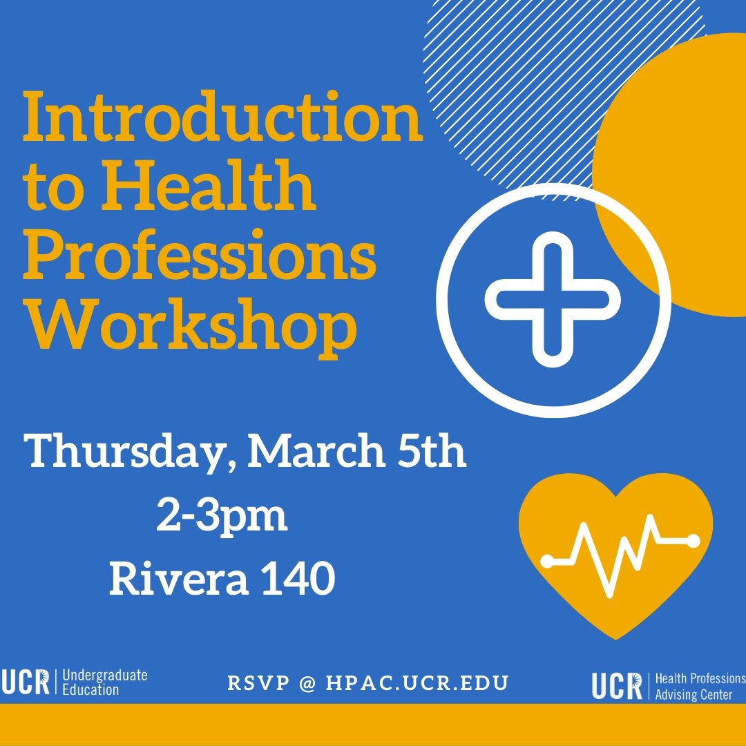 Hey Highlanders!🐻
Join us for one of our last Intro to Health Professions Workshop for the quarter this Thursday! Learn about pre-reqs, GPA calculations, getting involved, and much more.💛💙 (This is also required before meeting with an adviser.) #HPACUCR #UCRStudentEngagement