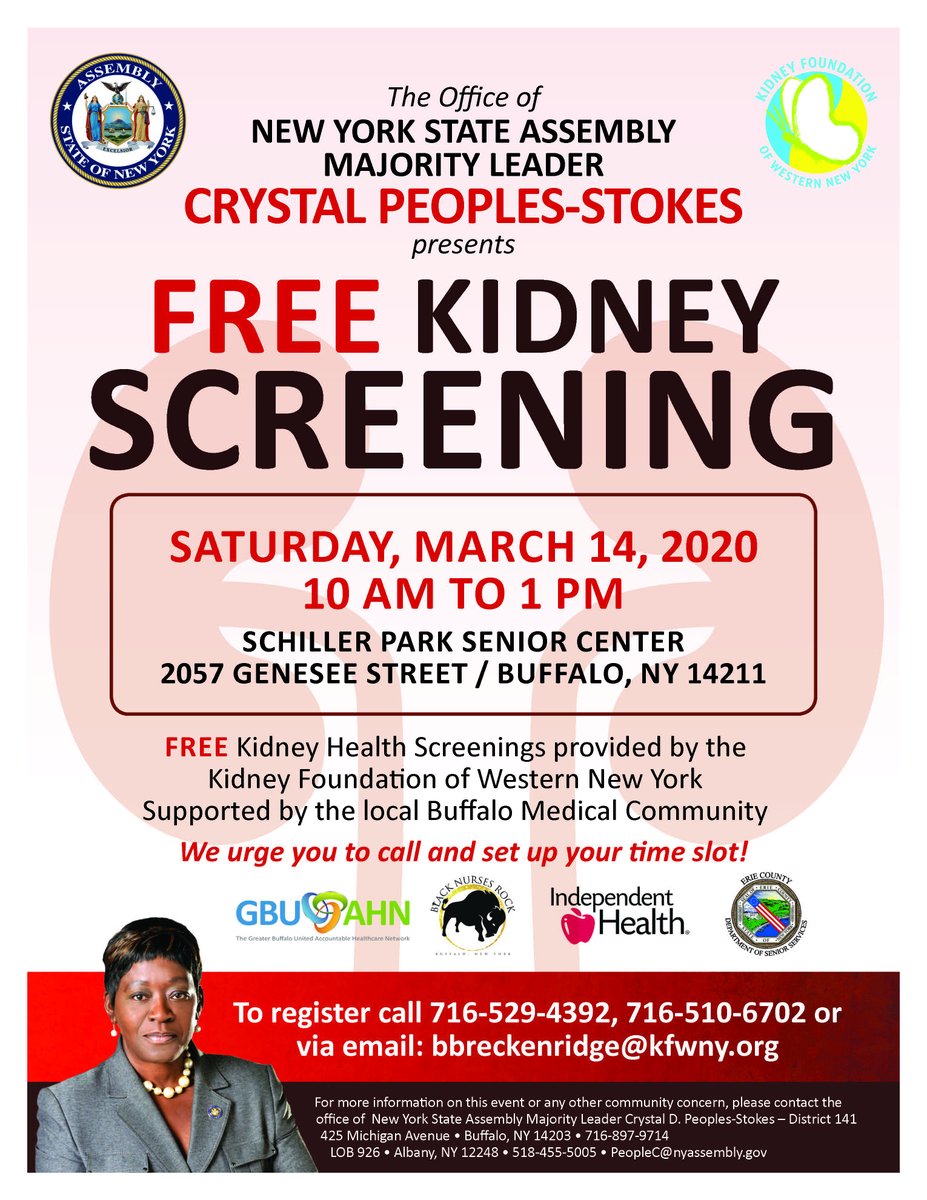 CPeoplesStokes's tweet photo. TY @WKBW for this wonderful interview, highlighting my annual #KidneyScreening event! This #FREE event is happening next Saturday, from 10 am to 1pm @ the Schiller Park Senior Center. Be sure to register and attend!
https://t.co/Ds0QI85pDY https://t.co/OsU9iM1nH8
