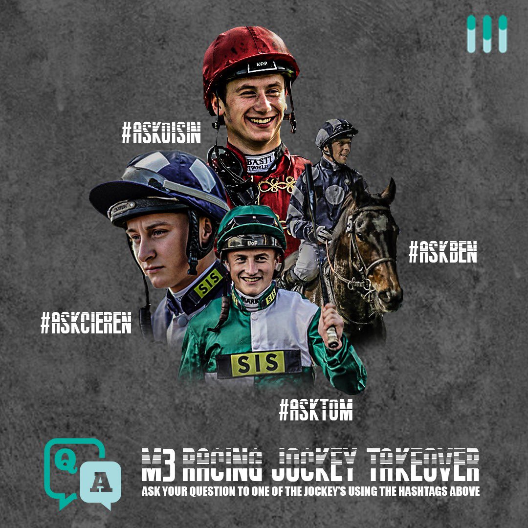𝐈𝐍𝐒𝐓𝐀𝐆𝐑𝐀𝐌 𝐓𝐀𝐊𝐄𝐎𝐕𝐄𝐑 🏇🏽 Tomorrow from 12:00PM-3:00PM <a href="/oismurphy/">Oisín Murphy</a> <a href="/_benacurtis/">Ben Curtis</a> <a href="/CierenFallonJr/">𝐂𝐈𝐄𝐑𝐄𝐍 𝐅𝐀𝐋𝐋𝐎𝐍 𝐉𝐑</a> <a href="/TomMarquand/">Tom Marquand</a> will take over our Insta!
Head over to Insta &amp; use #AskOisin #AskBen #AskTom or #AskCieren to direct your questions 🙌🏼🏇🏽 #M3MediaRacing #M3 #OM #CF #BC #TM