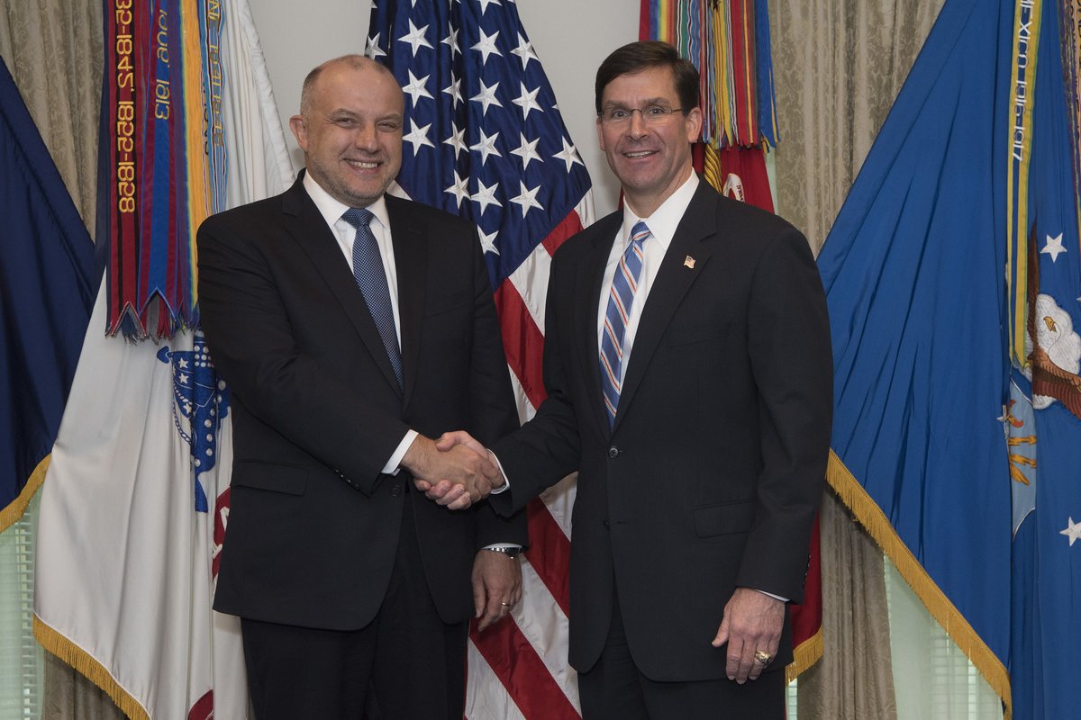 Proud to host a productive meeting today with <a href="/MoD_Estonia/">MoD Estonia</a> Minister Jüri Luik at the Pentagon on security concerns including deterring Russian aggression, Chinese 5G and <a href="/NATO/">NATO</a> readiness. #StrongerTogether