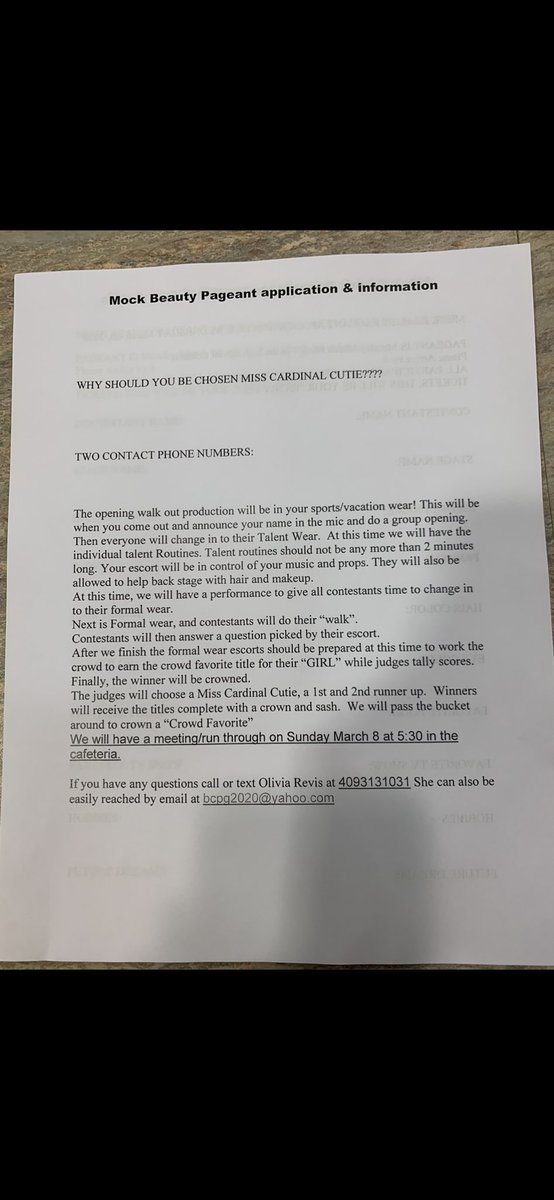 BCprojectgrad21's tweet photo. MOCK BEAUTY PAGEANT APPLICATIONS ARE DUE TOMORROW  MARCH 4th!Havent gotten one yet??no worries!come by the library to get one and turn it in to Payton Gereau,Remi Cobb,or the library by the end of the day wednesday👑💖 https://t.co/kSsWBKhRZc