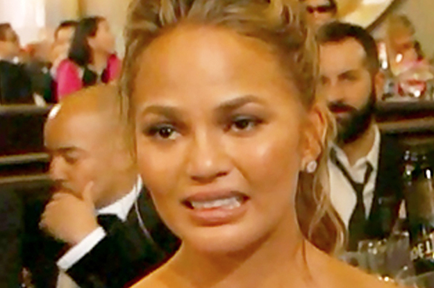 Chrissy Teigen grimacing