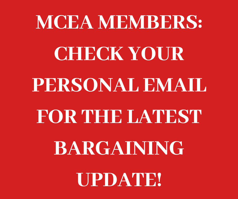 mceanea's tweet photo. MCEA Members: Check your personal email for the latest bargaining update.🍎
#MCEARedForEd #QualityEducationForAll https://t.co/BOzmjuXY4W