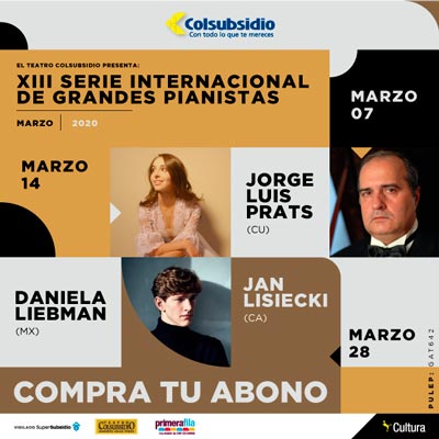 ¡Durante marzo debes aprovechar las diferentes expresiones musicales que tenemos para ti! Abónate y disfruta tres espectáculos de piano realizados por Jorge Luis Prats, Daniela Liebman, Jan Lisiecki en el <a href="/teatrocols/">Teatro Colsubsidio</a>

Compra tu abono 👉 bit.ly/2TCG08j