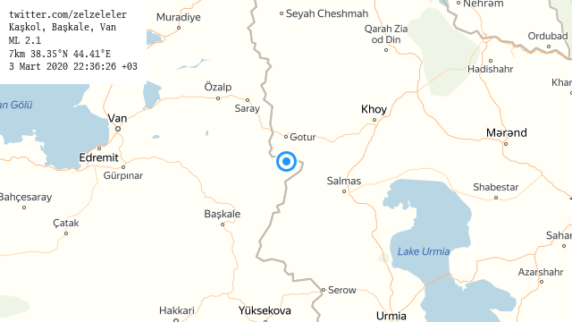 zelzeleler's tweet image. #Kaşkol, #Başkale, #Van
ML 2.1 (44 dk önce)
7km 38.35°N 44.41°E
3 Mart 2020 22:36:26 +03
#deprem