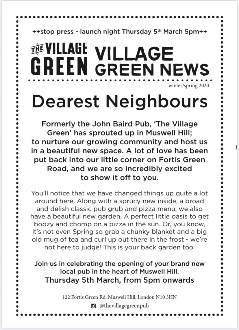 This Thursday. The official launch. &amp; you’re invited 🙌🏽❤️🥳🎉🍻👏🏾 #MuswellHill #LaunchParty #Thursday #N10 #TheVillageGreen