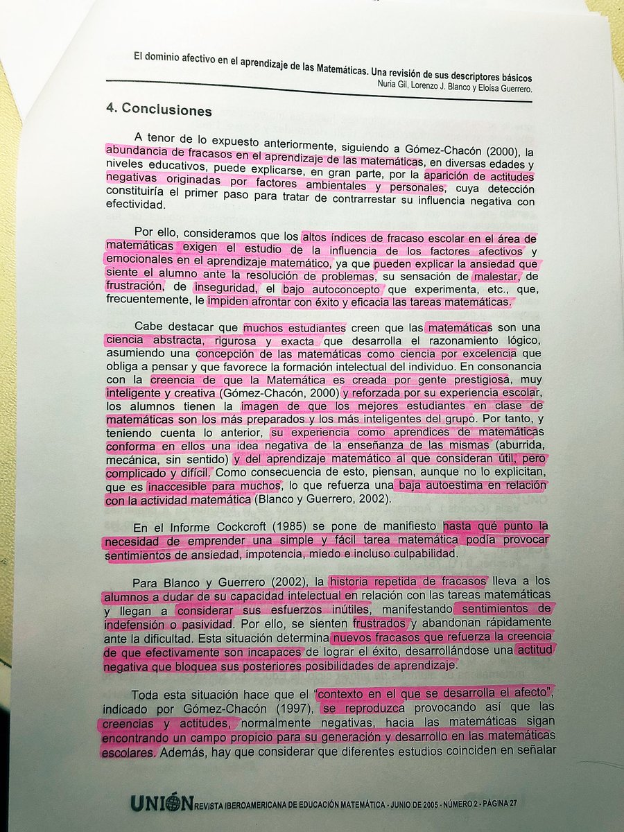 MariaFGuijar's tweet photo. Ando leyendo artículos para mi TFG y me he detenido en este que trata del dominio afectivo en el aprendizaje de las Matemáticas. Me surge la duda de hasta qué punto mi “fracaso” en asignaturas como Historia/Literatura se debe a las creencias tan negativas que he tenido siempre 🤔 https://t.co/beuKo7GFwe