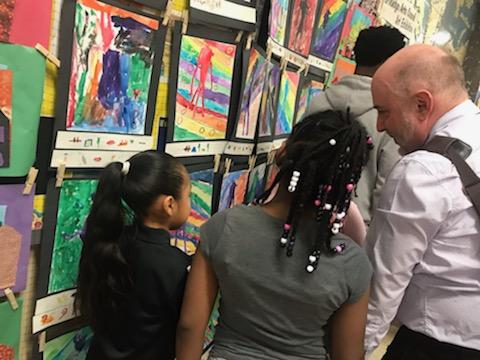 PS274K's tweet photo. PS274 proudly display their artwork following a 10 week residency with Brooklyn Arts Council. At the culminating celebration students were invited to share and discuss their study of Egyptian hieroglyphics and Peruvian arpilleras.  
@BKNorthNYCDOE
@D32Bushwick  
@ExecSuptKWatts https://t.co/Vmb50kgt0p
