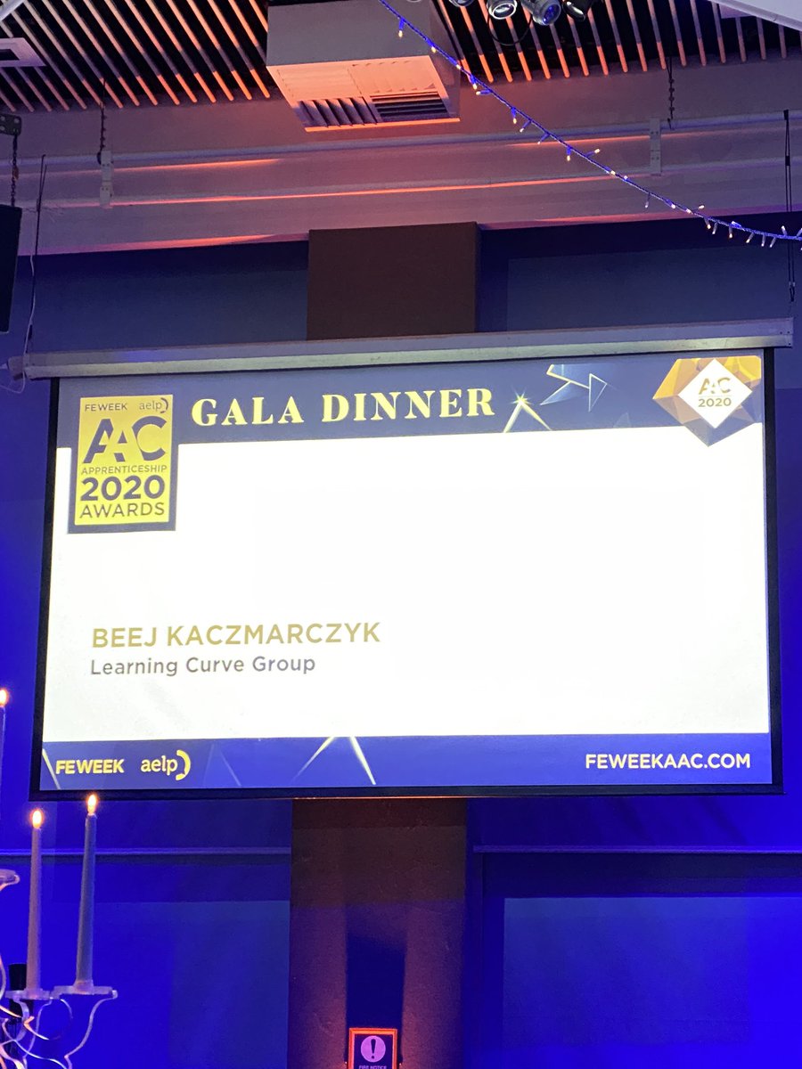 Delighted to be attending the #FEWeekAAC20 Gala dinner with the dinner sponsors @_LearningCurve @solrecruit @Talent84Family Great opening address from @beejkaczmarczyk