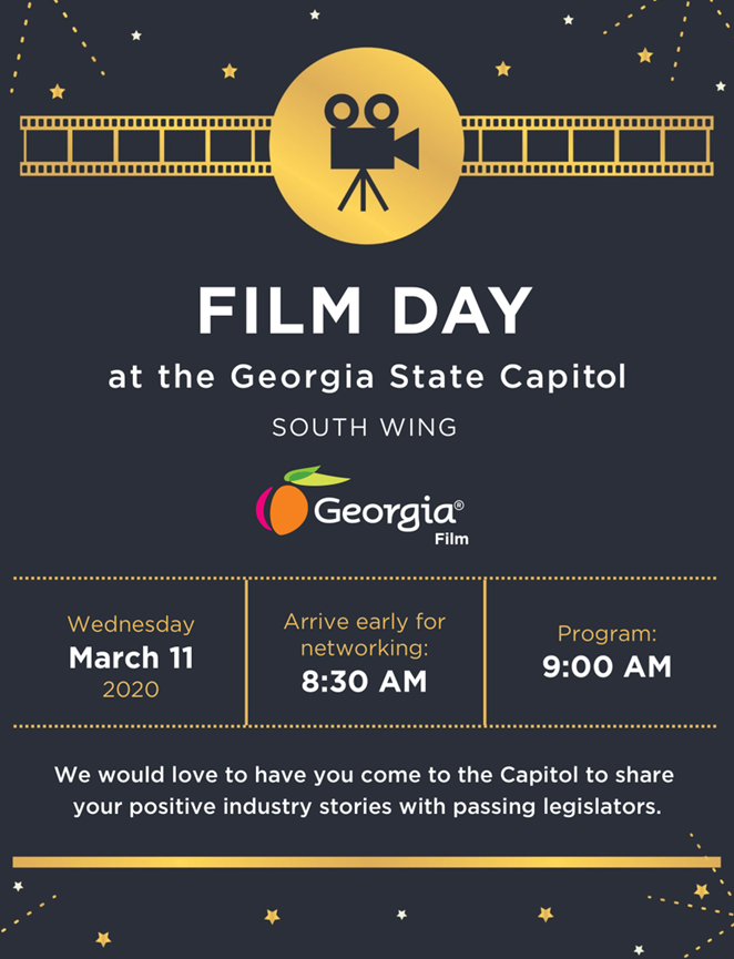 📣 Calling all Georgians! <a href="/gdecd/">Georgia, USA</a> will host Film Day at the Georgia State Capitol next Wednesday. This will be a great opportunity to network with others in the film industry &amp; share your positive film industry stories with legislators! No RSVP needed.