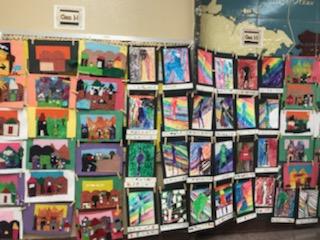 PS274K's tweet photo. PS274 proudly display their artwork following a 10 week residency with Brooklyn Arts Council. At the culminating celebration students were invited to share and discuss their study of Egyptian hieroglyphics and Peruvian arpilleras.  
@BKNorthNYCDOE
@D32Bushwick  
@ExecSuptKWatts https://t.co/gzMs6pAlTy