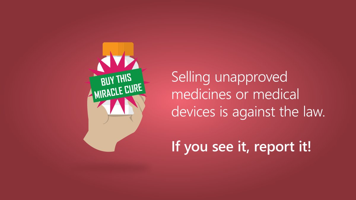 TGAgovau's tweet photo. Sometimes people try to sell unapproved #medicines or #medicalDevices to vulnerable people on social media. Selling unapproved therapeutic goods in Australia is a BIG no-no, and we want to hear about it. Report a breach here: https://t.co/vT99f5nqD0 https://t.co/4OP9qEZO3S
