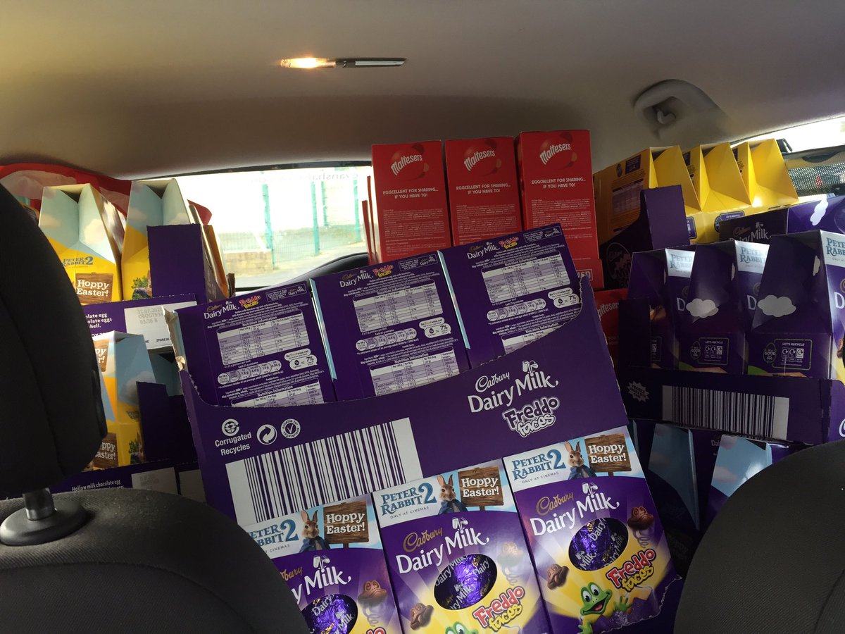 mrsbrownbhps's tweet photo. How many Easter eggs can you fit in the back of a corsa? π€£π€£ Thanks to Ryan @Tesco Norham Road for your help. All bought, ready for the Easter disco @BattleHillPS #pta #easterdisco https://t.co/lR8ih8vPsf