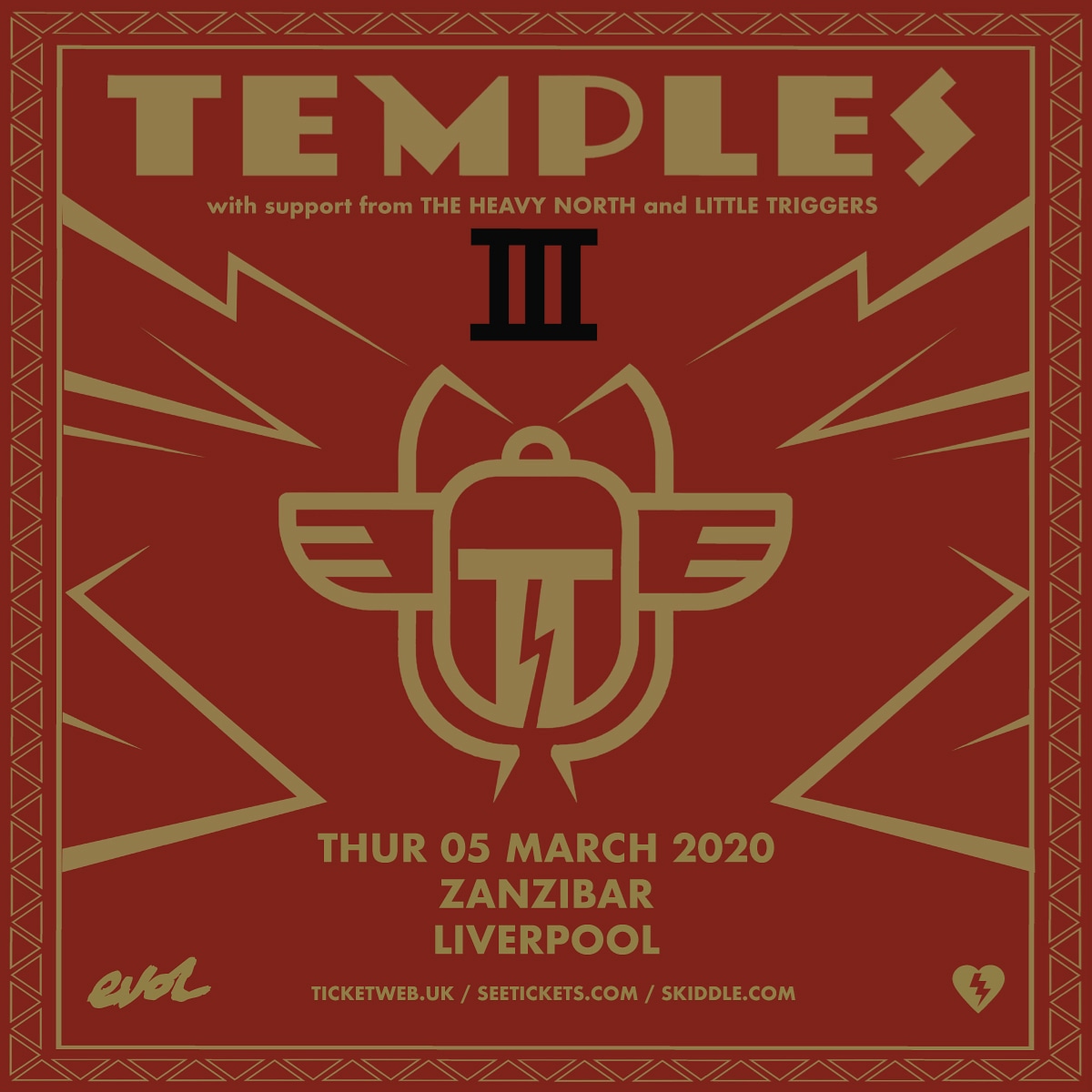 EVOL (@clubevol) on Twitter photo This Thursday LIVE at <a href="/thezanzibarliv/">The Zanzibar Club, Liverpool.</a> - the sublime <a href="/TemplesOfficial/">Temples</a> play an intimate headline show with support from <a href="/theheavynorth/">The Heavy North</a> & @LittleTriggers_ and tickets are still available here: bit.ly/TemplesLpoolTix This Thursday LIVE at <a href="/thezanzibarliv/">The Zanzibar Club, Liverpool.</a> - the sublime <a href="/TemplesOfficial/">Temples</a> play an intimate headline show with support from <a href="/theheavynorth/">The Heavy North</a> & @LittleTriggers_ and tickets are still available here: bit.ly/TemplesLpoolTix