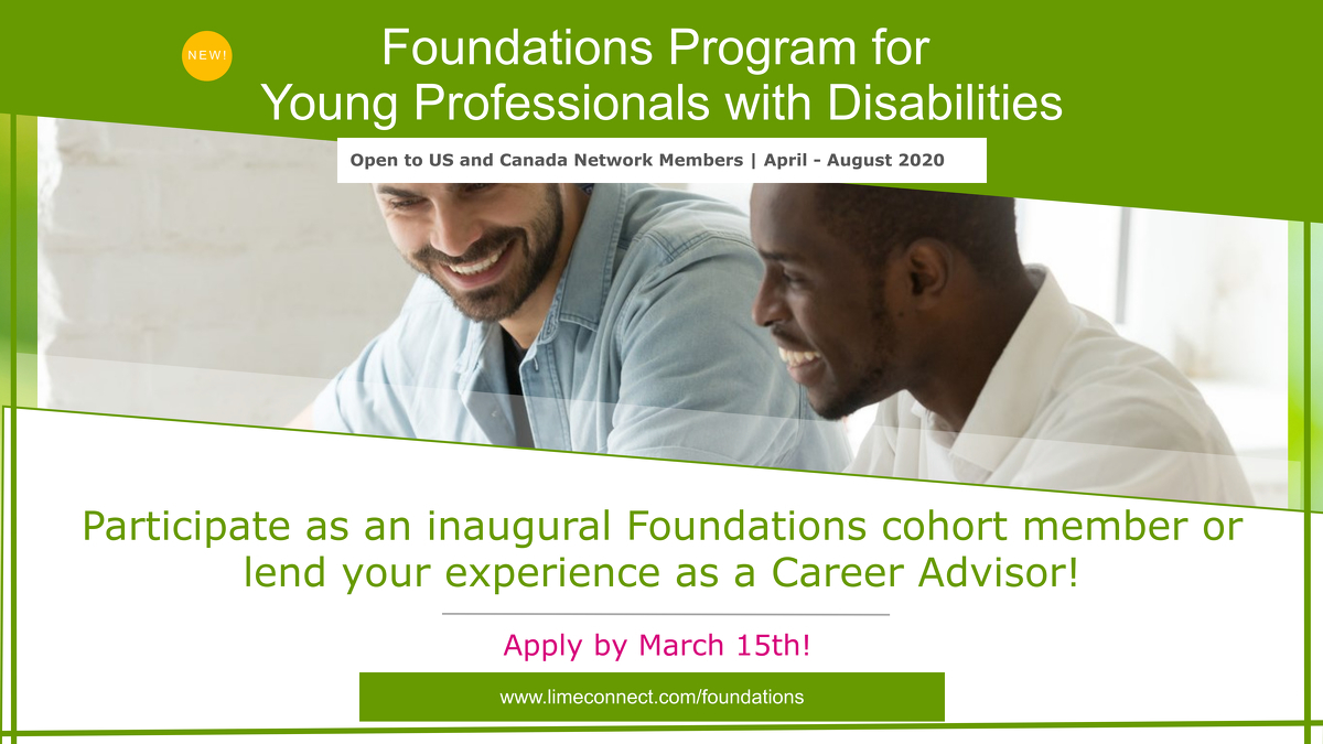 limeconnect's tweet photo. New Program Alert! ‼️ We are excited the Foundations Program for Young Professionals with Disabilities, our newest offering for members across the US and Canada! Visit https://t.co/VGtzxIuAa4 to learn more and apply today! #PoweredByLime #professionaldevelopment #Careers https://t.co/qEl5AzcHhY