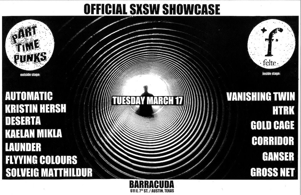 🔥 @SXSW AT #BARRYSCLUB

@parttimepunks @felte_label Official Showcase - @vanishing_twin @HTRK_ @higoldcage @corridormtl @gross_net @automatic_band @kristinhersh @kaelanmikla @LAUNDER__ @flyingcolourshq @solveigmatthild @Ganserband
↝ March 17th 7p-2am

🔗 2020.do512.com/events/2020/3/…