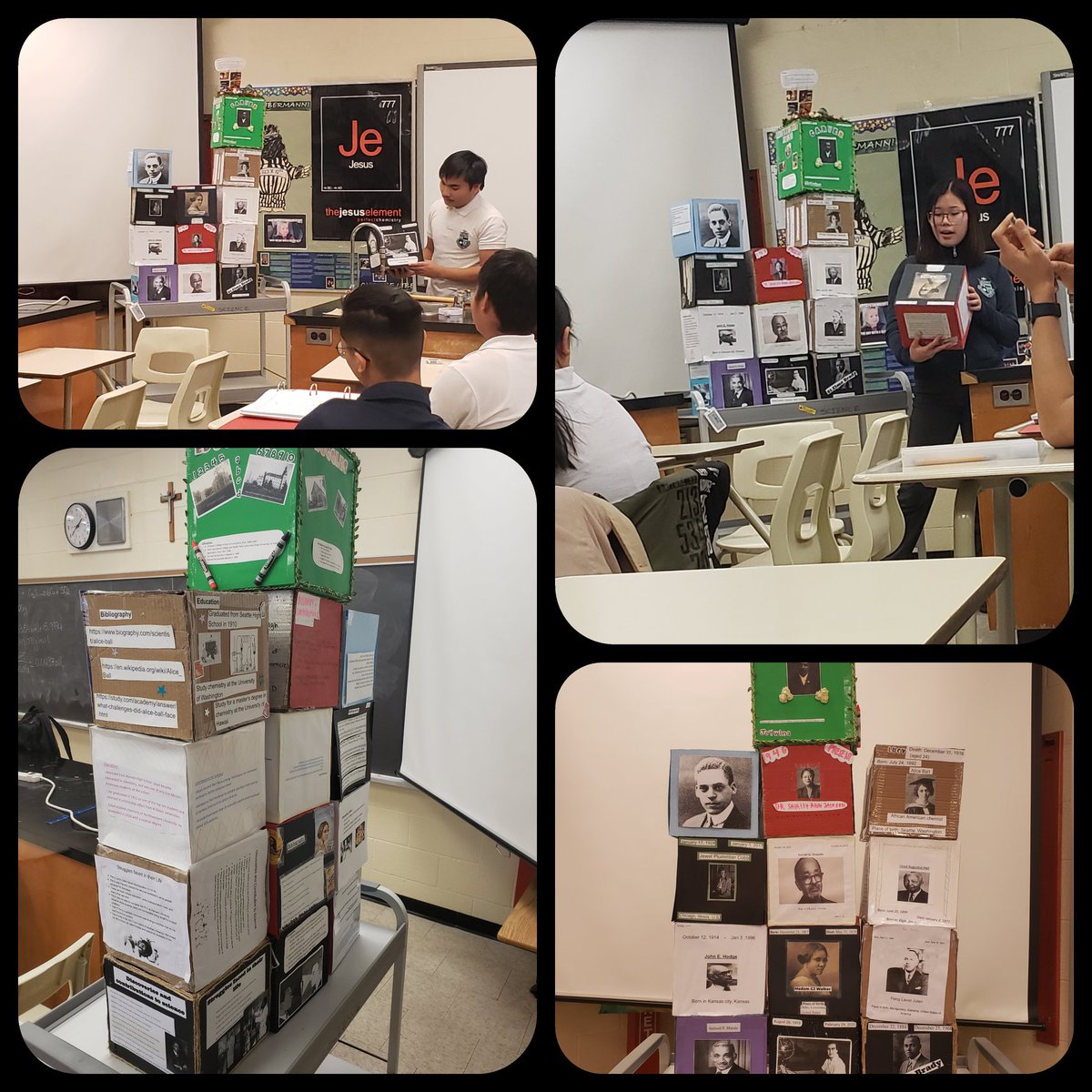 FlchsScience's tweet photo. Grade 12 @LibermannCHS Ss present their informational cube on famous #BlackScientist. Ss were inspired by the struggles they endured in order to be successful. @cpitter01 @TCDSB_PAguiar @TCDSB 
#ScienceHappensHere https://t.co/OIOtkg21Pt