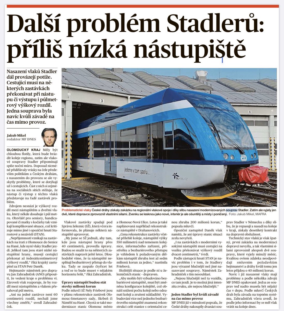 StarostoveOlo's tweet photo. Daší problém Stadlerů, příliš nízká nástupiště
Píše také Jakub Mikel, redaktor MF DNES, foto Jakub Mikel MAFRA #vlaky #cestovani #zalepsicestovani #olomouckyregion #cestovanivolomouci #stanolomouc
#hnutistan #starostoveanezavisli #olomouckykraj #olomouc #olomouccity #MFDNES https://t.co/8coHcgnLOi