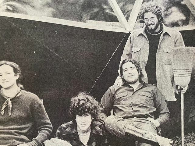 lloydkahn's tweet photo. Dome builders at Pacific High School in the Santa Cruz Mountains in 1969, where we built 17 experimental #domes. Pretty wild, with teenagers building their own homes. L-R, Chris Ring, Jonathan Kanter, Mark Efross, Wayne Cartwright. #pacifichighschool, #t… https://t.co/U8BQzOi1me https://t.co/C4JlEox2M5